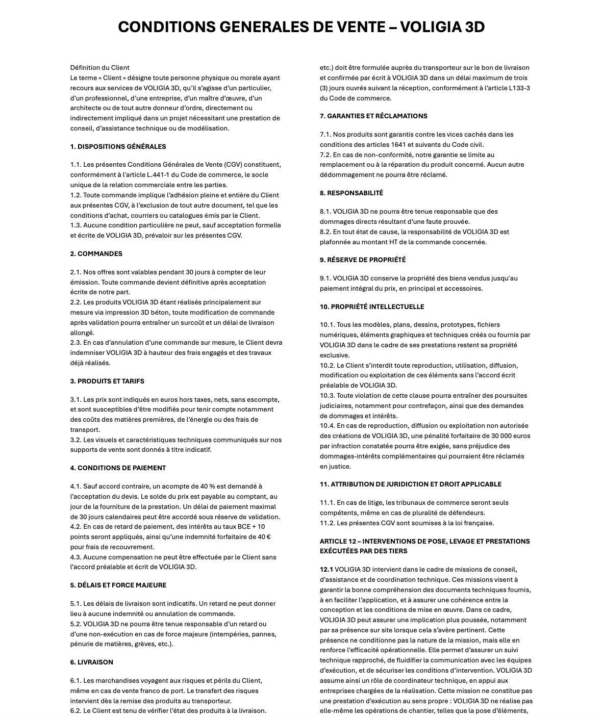 Conditions générales de vente Voligia 3D